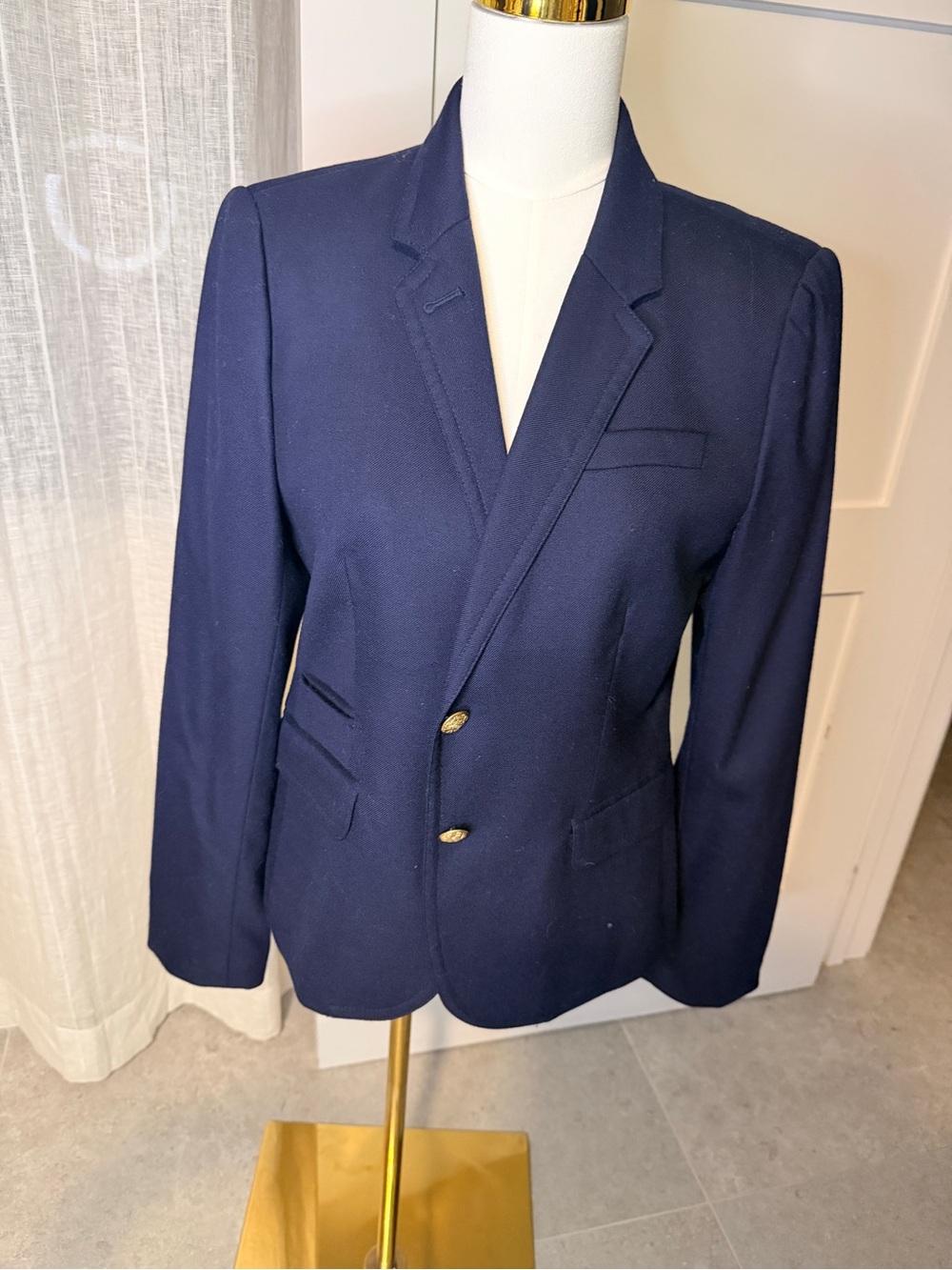J. Crew Navy Wool Two-Button Blazer with gold buttons size 10